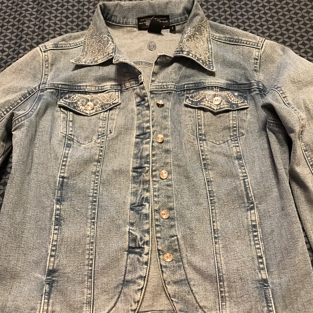 Denim jacket with rhinestone bling